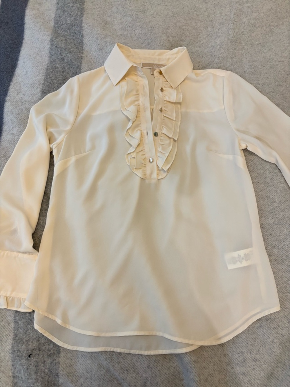 Michael Kors Ivory Ruffle Placket Long Sleeve Blouse